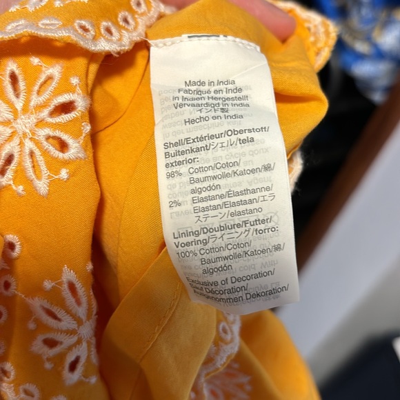 J. Crew 6 Yellow Floral Eyelet Trim Tiered Sundress Square Neck Scallop Edge - Picture 7 of 8